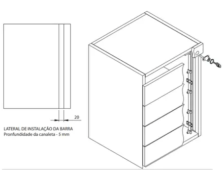 Fechadura para Gaveteiro Frontal com Acessórios 1000mm para 5 Gavetas Fgv/tn