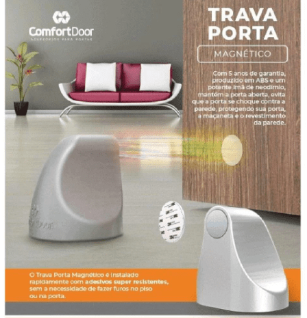 TRAVA PORTA MAGNÉTICO COM IMÃ FIXADOR PRENDEDOR BRANCO COMFORTDOOR
