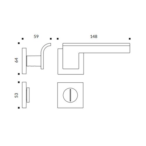 Conjunto de Maçaneta Boss Interna Quadrada Cromado Zen