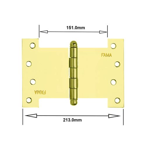 Dobradiça Palmela 1218 Tipo H 6 X 8" Latão Dourado Fama