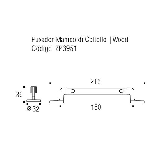 Puxador Manico Di Coltello 160mm Wood com Níquel Velho Zen