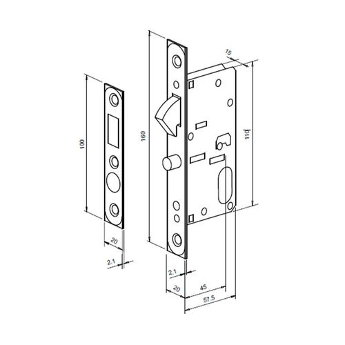 Fechadura Bico Papagaio 1365 Externa 45mm Latão Cromado Imab