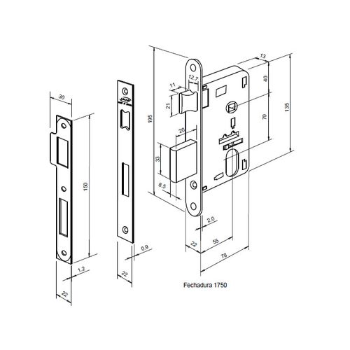 Fechadura Externa Vert-2 1750 Zamak 55mm Cromada Imab
