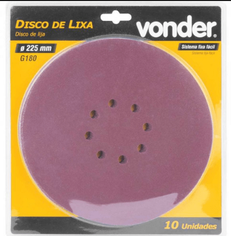 Disco de Lixa com 225mm Grão 180 Pacote 10 Peças Vonder