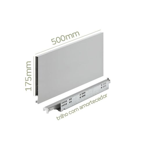 Kit Gaveta Matrix Invisa Sl 175x500mm 30kg Soft Close Cinza Hafele
