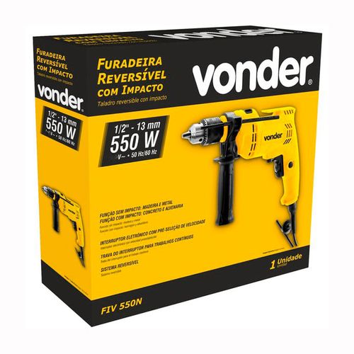 FURADEIRA DE IMPACTO VEL. VARIÁVEL E REVERSÍVEL 1/2 POL. 550W -220V-FIV-550 VONDER