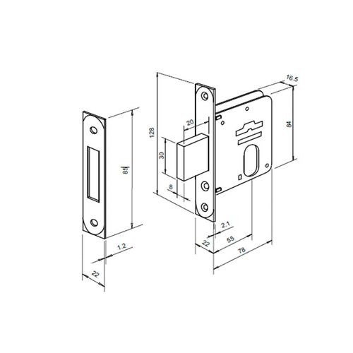 Fechadura 1266 Auxiliar 55mm Latão Cromado Imab