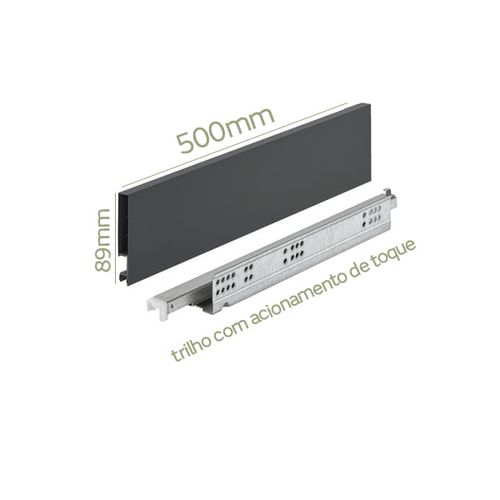 Kit Gaveta Matrix Invisa Sl 89x450mm 30kg Push To Open Cinza Hafele