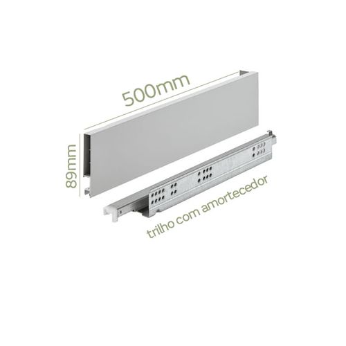 Kit Gaveta Matrix Invisa Sl 89x500mm 30kg Soft Close Cinza Hafele