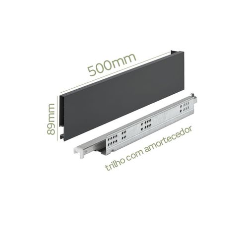 Kit Gaveta Matrix Invisa Sl 89x500mm 30kg Soft Close Antrácito Hafele