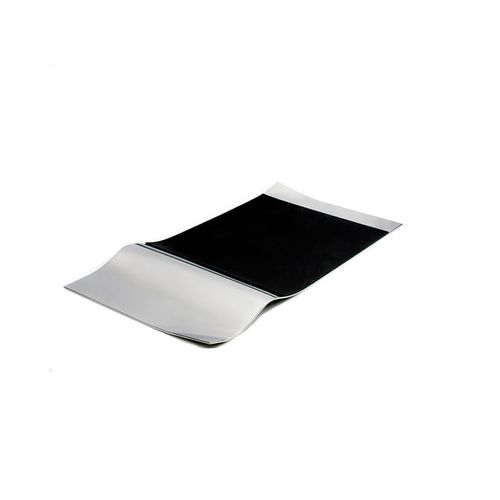 Bandeja Paper Inox Polido e Couro Preto Zen