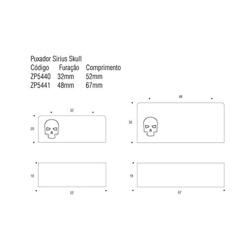 Puxador Sirius Skull 48mm Branco Zen