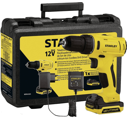 PARAFUSADEIRA FURADEIRA 12V 2 BATERIAS E MALETA SCD121S2KBR STANLEY