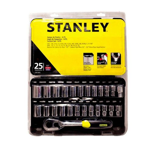 Kit de Soquetes Cromo Vanadio Polido 25 Peças Stmt72657 Stanley