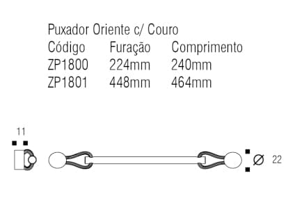 Puxador Oriente 448mm Preto com Couro Marron Zen