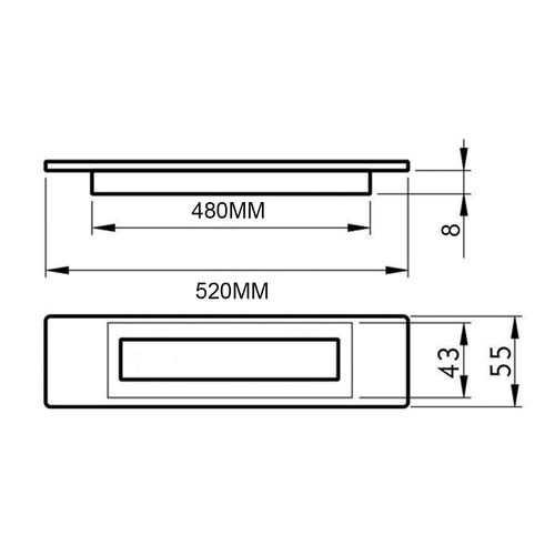 Puxador Concha de Embutir 8mm X 520mm Preto Geris