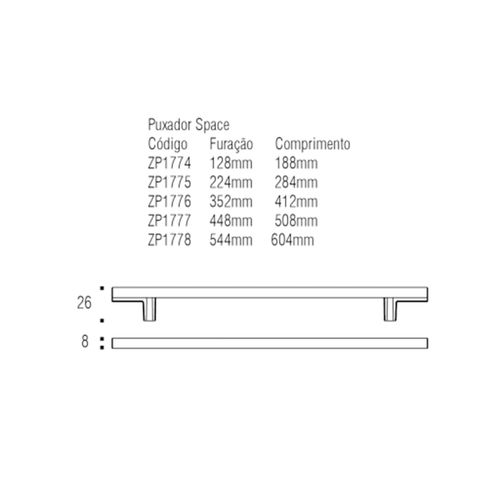 PUXADOR SPACE 128MM PRETO ZEN