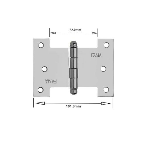 Dobradiça Palmela 1218 Tipo H 4" Latão Cromo Escovado Fama