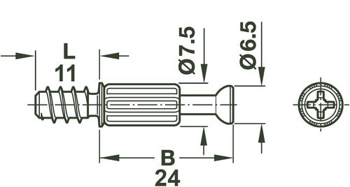 Pino Minifix S200 B24 Comprimento de Rosca 11mm Zincado Hafele