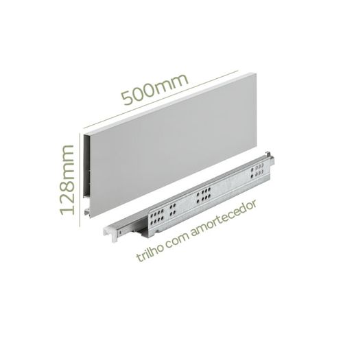 Kit Gaveta Matrix Invisa Sl 128x500mm 30kg Soft Close Cinza Hafele