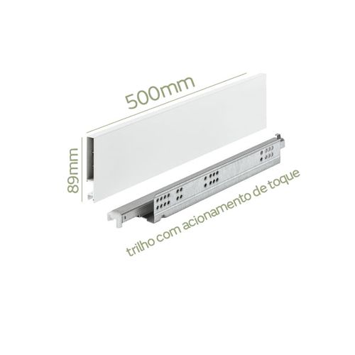 Kit Gaveta Matrix Invisa Sl 89x500mm 30kg Push To Open Branca Hafele