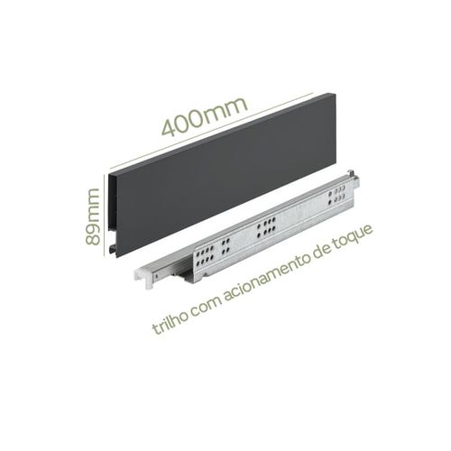 Kit Gaveta Matrix Invisa Sl 89x400mm 30kg Push To Open Cinza Hafele