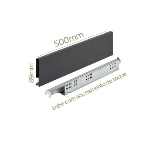 Kit Gaveta Matrix Invisa Sl 89x500mm 30kg Push To Open Cinza Hafele