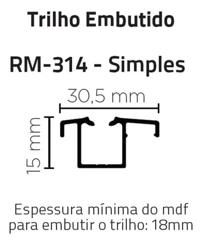 Trilho Simples  Rm-314 3m Sobrepor Natural Rometal
