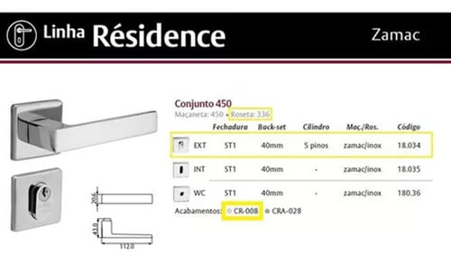Cj Fechadura 450 Externa St1 40 Roseta 336 Cromado La Fonte