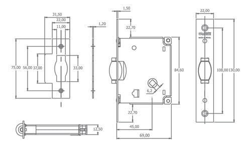 Fechadura Banheiro 1070evo-s45 S/roseta Preto Fosco La Fonte