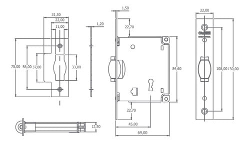 FECHADURA INTERNA 1010 ROLETE S45 327 LATÃO CROMADO LA FONTE