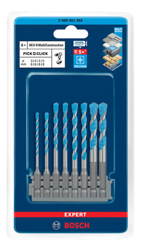 Kit 8 Brocas Hex-9 Multiconstruction Ø3/4/5/5/6/6/8/8 Bosch