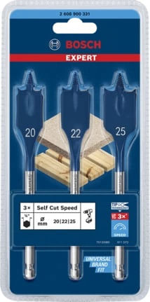 Kit Broca Chata Encaixe Hexagonal Ø20/22/25 1/4 Speed Bosch