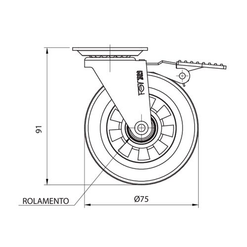 Rodízio de Silicone Rg-75mm com Rolamento com Freio Fgvtn