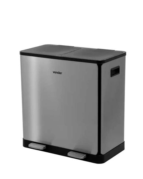 Lixeira Retangular Dupla 30 Litros Inox Vonder