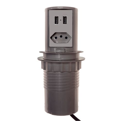 TORRE MANUAL 10A 1 TOMADAS 2 USB CINZA QTMOV
