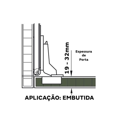 Kit para Porta Escamoteável 664mm Embutida 19-32mm + Dobradiças Hafele