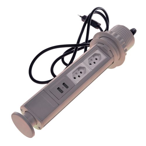 TORRE MANUAL 10A 2 TOMADAS 2 USB CINZA QTMOV