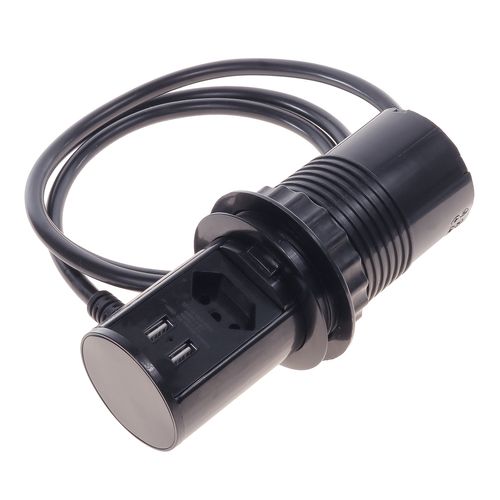 TORRE MANUAL 20A 1 TOMADAS 2 USB PRETA QTMOV