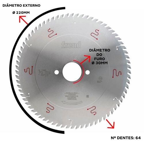 Disco de Serra 220 x 3.2XF30mm 64 Dentes LU3D 0200 Freud