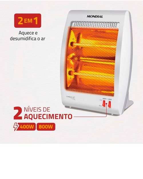 Aquecedor de ambientes halógeno comfort air 800w a-09 220v mondial