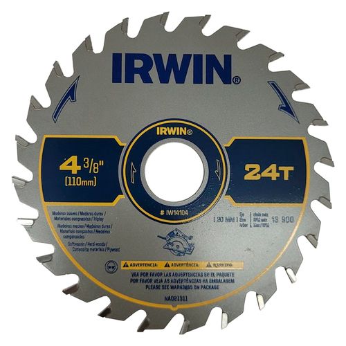 Disco de Serra Circular Corte Fino 110mm X 24d X F20mm Irwin