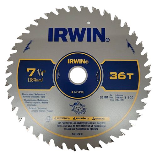 DISCO DE SERRA CIRCULAR CORTE FINO 184MM X 36D X F20MM IRWIN