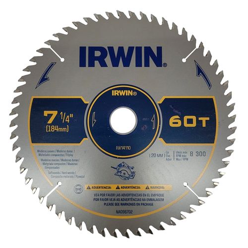 Disco de Serra Circular Corte Fino 184mm X 60d F20mm Irwin