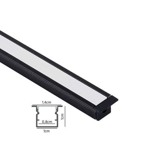 Perfil Led Baby de Embutir 3 Metros Preto 1274 Gaya