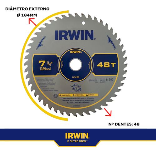 DISCO DE SERRA CIRCULAR CORTE FINO 184MM X 48D F20MM IRWIN