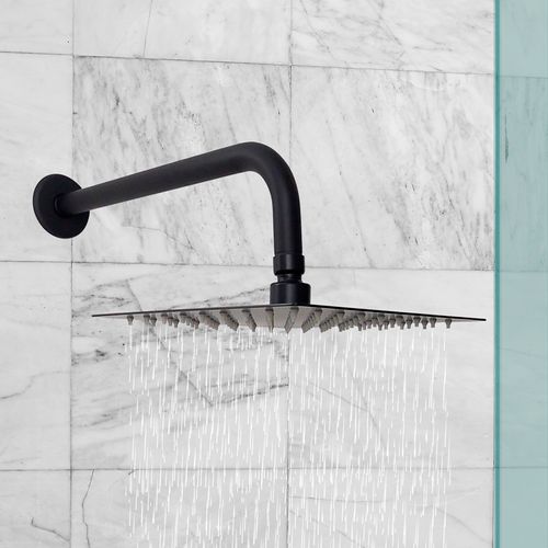 CHUVEIRO SLIM 200 X 200MM HASTE CURVADA PRETO FLVX HIDRO