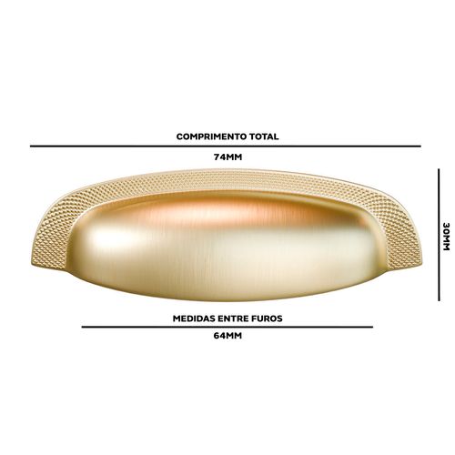 Puxador Concha Vivaro Il-223 64mm Dourado Fosco Italy Line