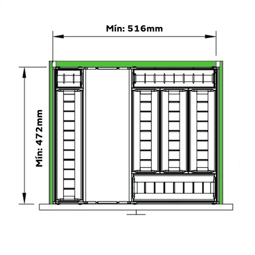 Divisor de Talheres para Gavetas 500mm X 516mm Inox Fgv/tn