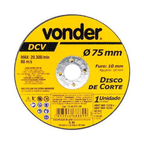 Disco de Corte 75x1,4x10mm Dcv Vonder